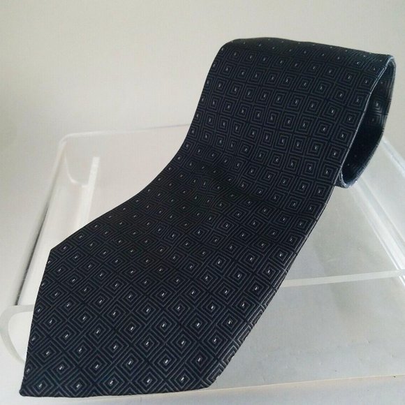 Jones New York Men's Tie Classic Black with Grey mini squares 100% imported Silk - Picture 1 of 4